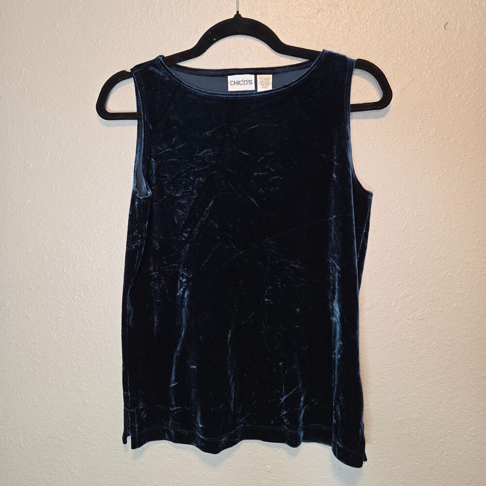 Chico’s Teal Crushed Velvet Tank Top Size 0 Small Blue Velvet Cami Y2K Party 90s